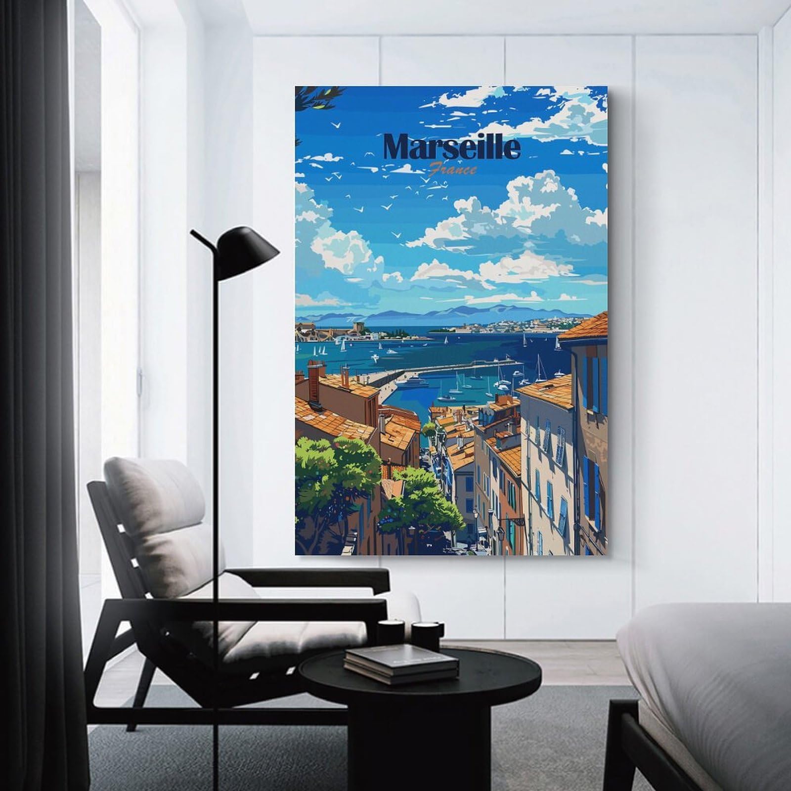 Junmoney Decorative Wall Artwork Marseille France Travel, 24x36inch(60x90cm), for Calm Bedrooms, Home Corners Or Flats, An Easy Wall Refresh for Bedrooms