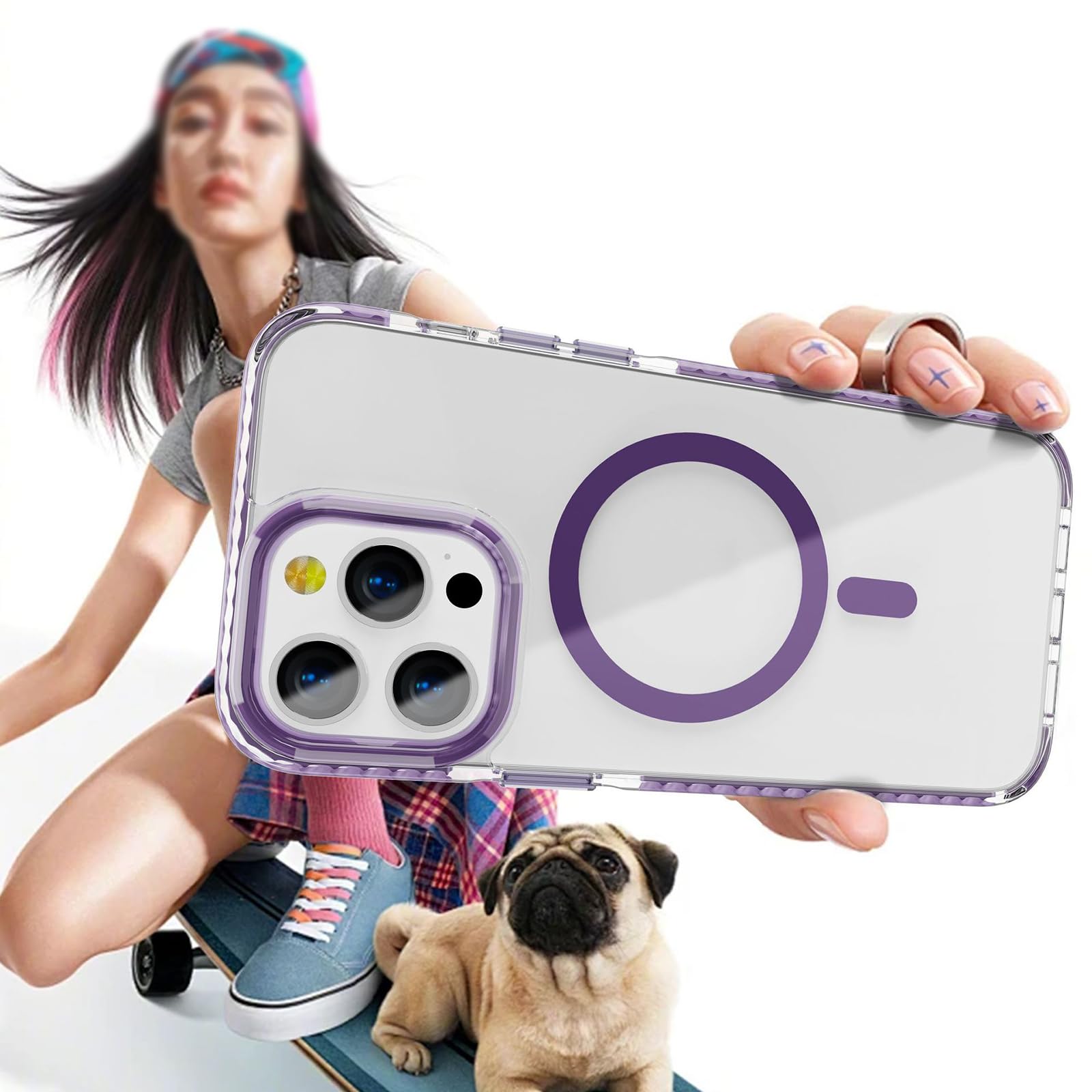 Magnetische Hülle für iPhone 16 Pro Max/16 Pro/16 Plus/16, PC Stoßfeste Handyhülle Support Kabelloses Laden rutschfest Schutzhülle,Schwarz,16