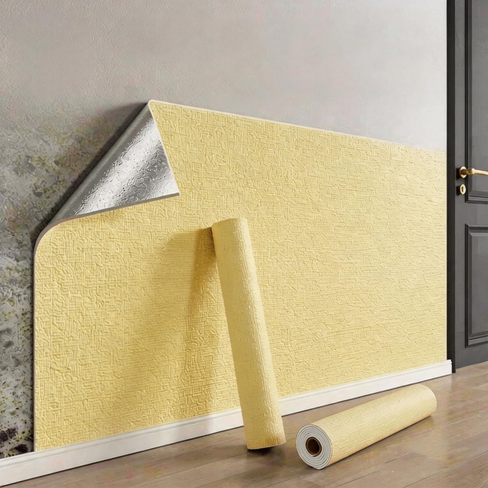 Bvcl Yellow Self Adhesive Thermal Wallpaper, 5Mm Thick Textured Peel And Stick, Waterproof Damp Proof, Thermal Insulating Wall Covering For Bad Cold Walls(,50Cmx80m)