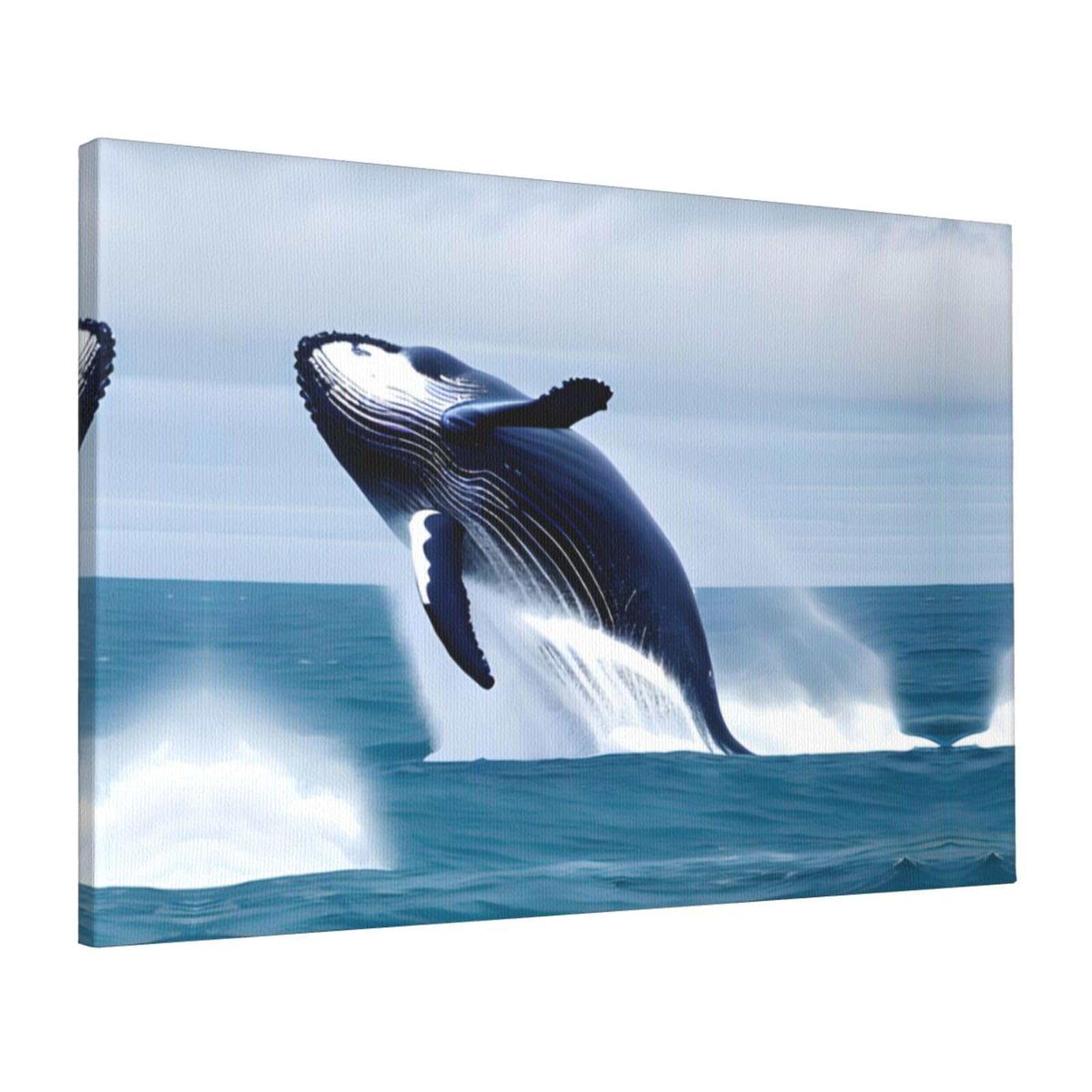 CNTDBU Whales at sea Canvas Wall Art 16x24 Inch-Large Modern Painting Print for Living Room, Framed Ready to Hang Artwork for Bedroom