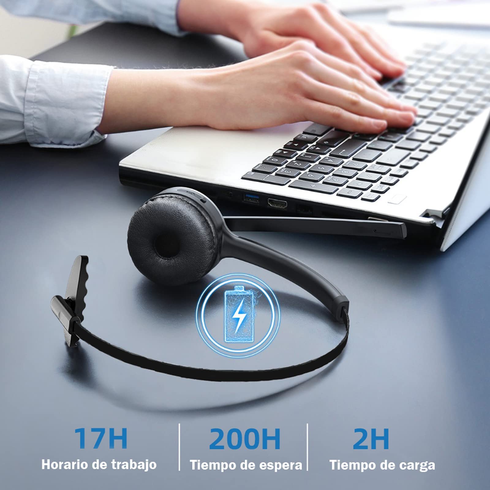 BIGFOX Auricular Bluetooth 5.0 Auriculares Inalámbricos con Micrófonos, Auricular Telefónico con Cancelación de Ruido,Conectividad para Dos Dispositivos Auriculares para Oficina Centro de Llamadas