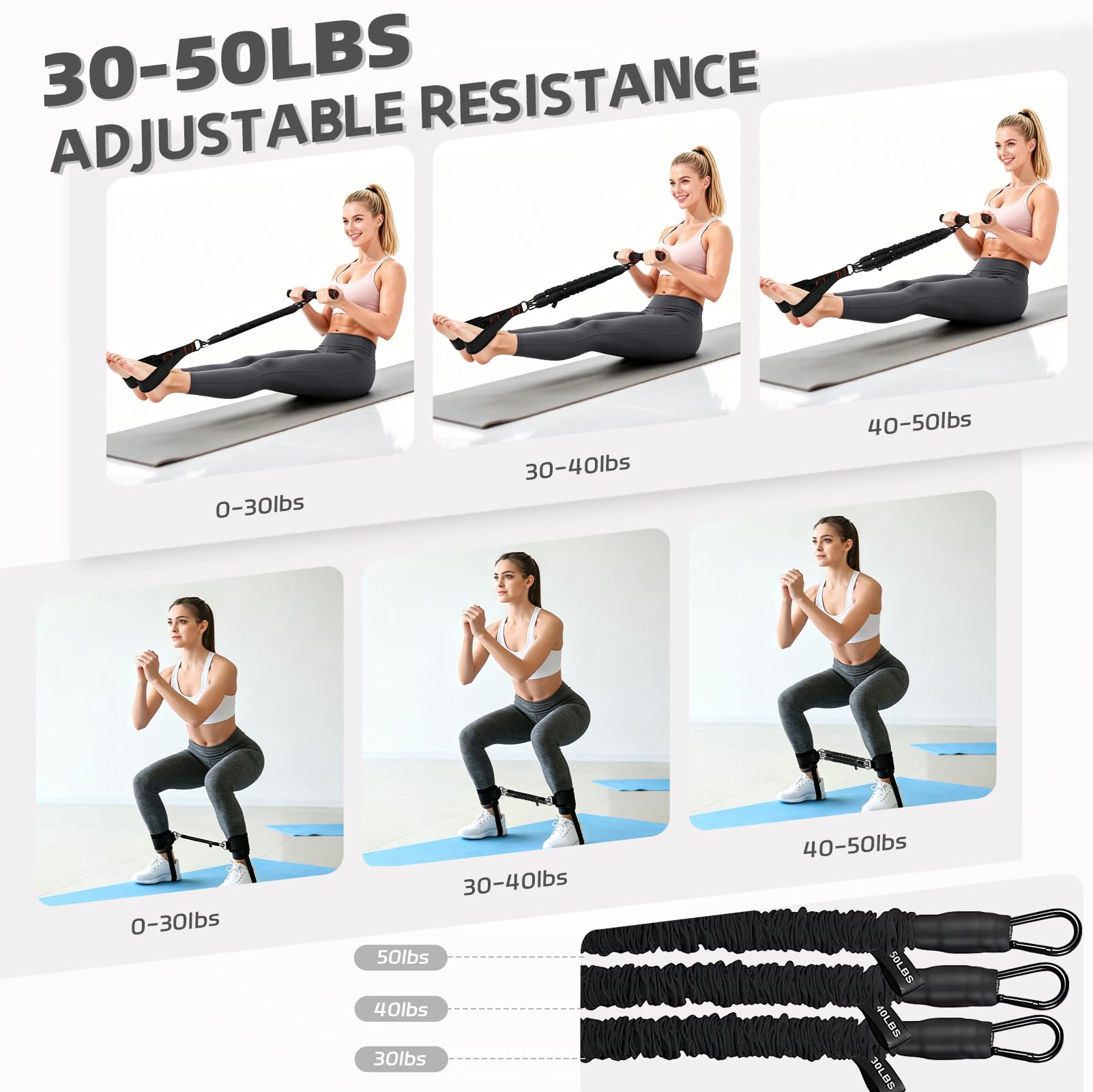 Kit Elastici Fitness,Elastico per Esercizi con Pedale,Sit-Up Attrezzo per Addominali, Cavigliere Palestra, Elastici Palestra a Forma di 8, Attrezzi Palestra Casa per Allenamento Completo e di Forza