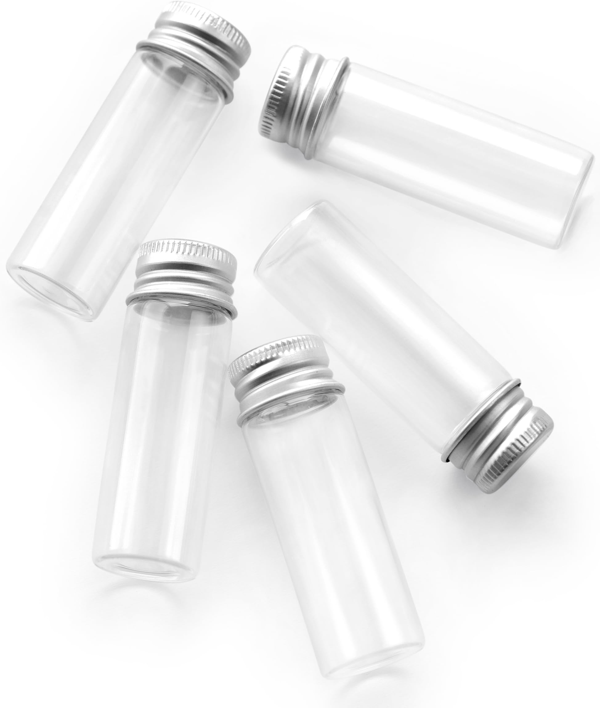 53pcs 15ml Glass Bottles Mini Glass Bottles Sample Bottle Wish Bottles with Aluminium Lid for Decoration, Gift, DIY.