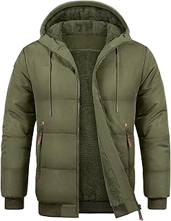 Mens Winter Jackets Fleece Lined Thermal Padded Puffer Coat with Hood Wa...