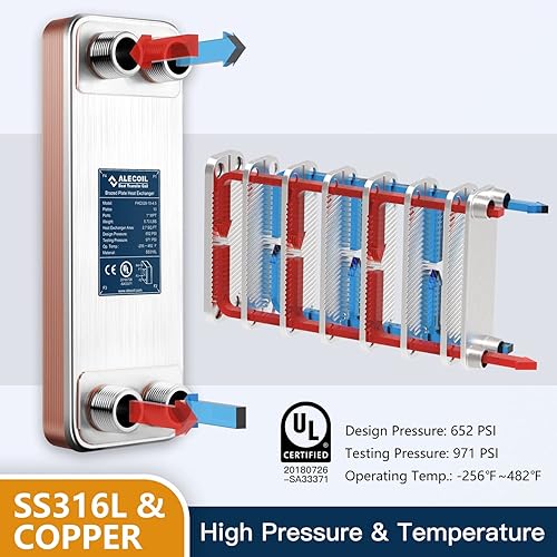 Miniatura 2 de Intercambiador de calor de 10 placas de 4 x 12 pulgadas con puerto MPT de 1 pulgada de agua a agua intercambiador de calor de placas soldadas de