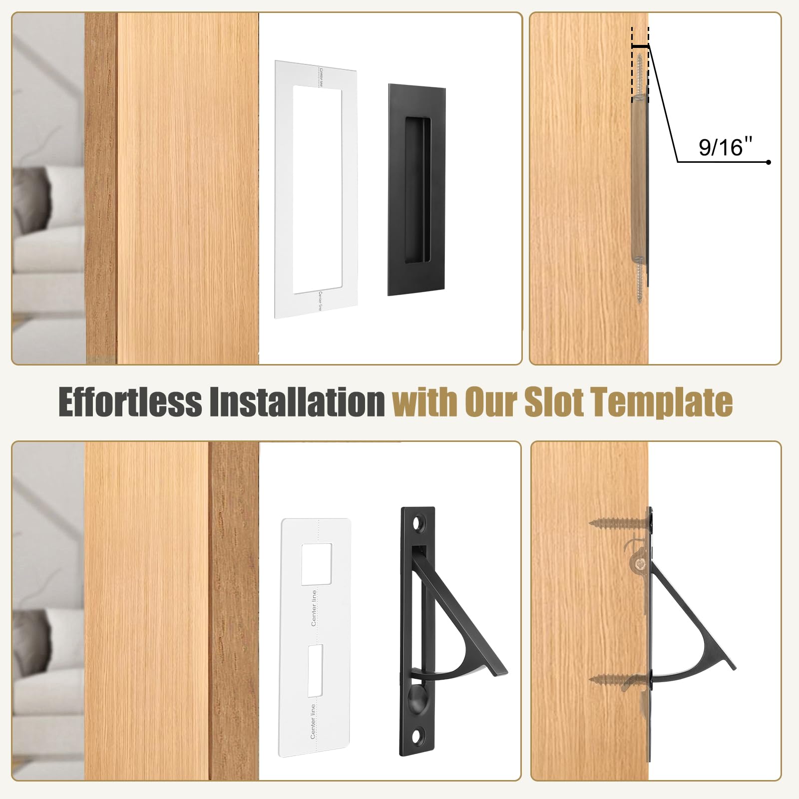 HBL' Pocket Door Hardware Set – 2 Recessed Flush Finger Pulls & 1 Edge Pull, Made of 304 Stainless Steel, Template Included, Black. — Amazon image 8