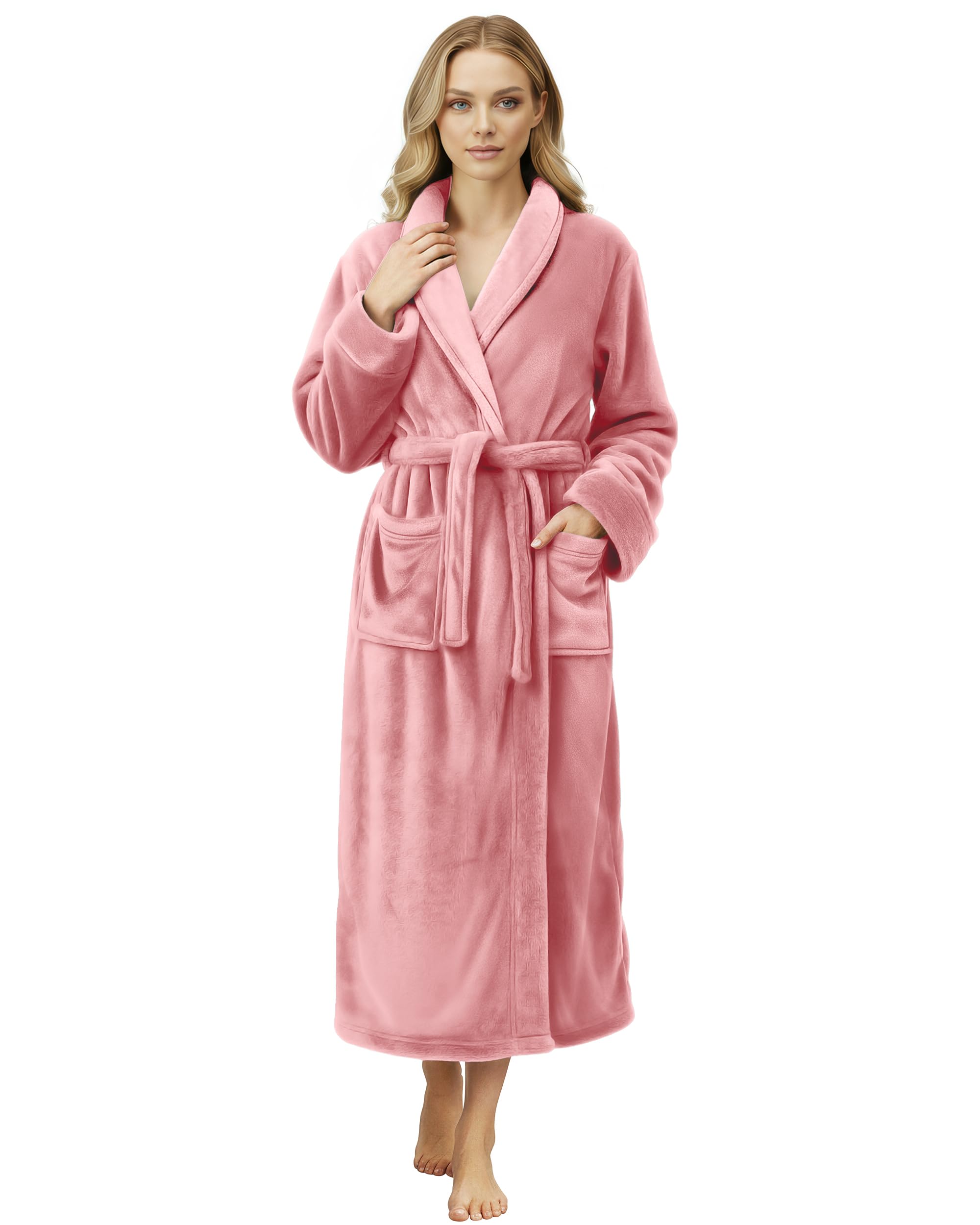 NY Threads Premium Womens Robe, Plush Fleece Long Bath Robe for Women, Fluffy Soft Women's Bathrobe, X-Large, Coral
