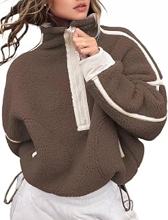 Kumufenc Women's Fleece Sweatshirts Half Zip Pullover Long Sleeve Oversized Workout Crop Tops Hoodie With Pocket Price In India
