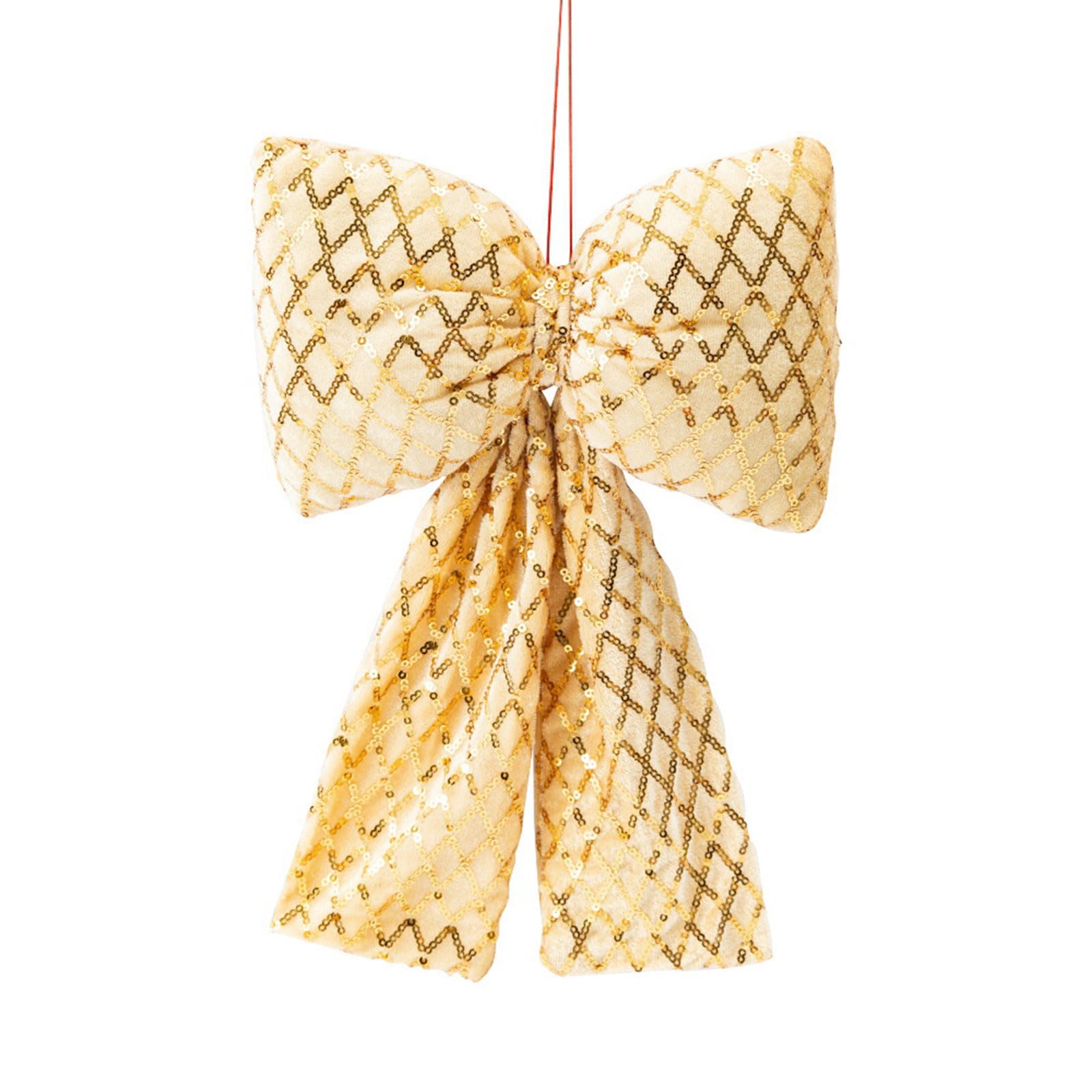KAQNTUD Shimmering Checked Ribbon with Bow for Hanging for Wrapping Gifts and Home Festive Decoration Handmade Christmas Tree Accessories with Bow