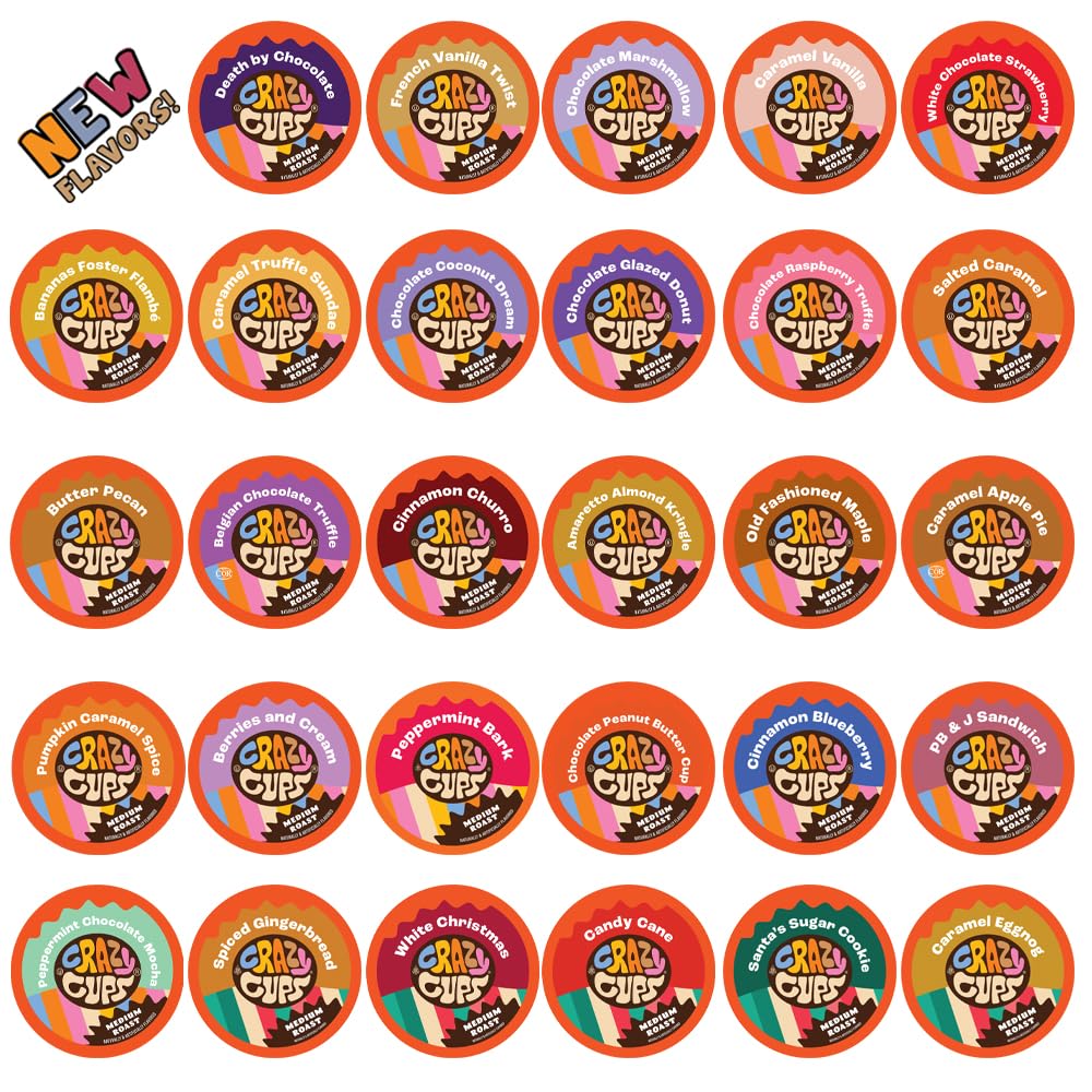 30-count Crazy Cups Flavored Coffee Single Serve Cups for Keurig K Cups Brewer Variety Pack Sampler by Custom Variety Pack