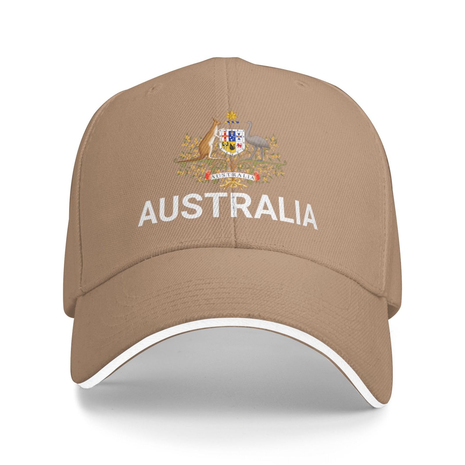 Support Australia Hat Australian Cap for Men Women I Stand with Australia Emblem Coat of Arms Baseball Cap Natural