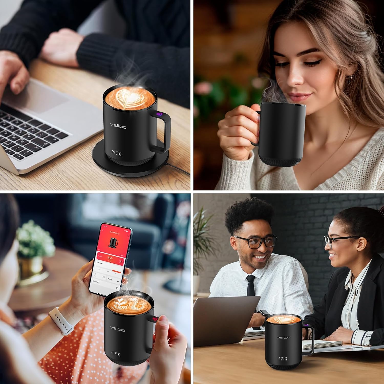 Vsitoo S3 12oz Heated Mug - Temperature Control Smart Mug with Mug Warmer, Perfect for Espresso, Auto-Sensing AI Heats Drinks to 120-150°F Hands-Free.Ideal for Home/Office/Gifts,Black - Image 8