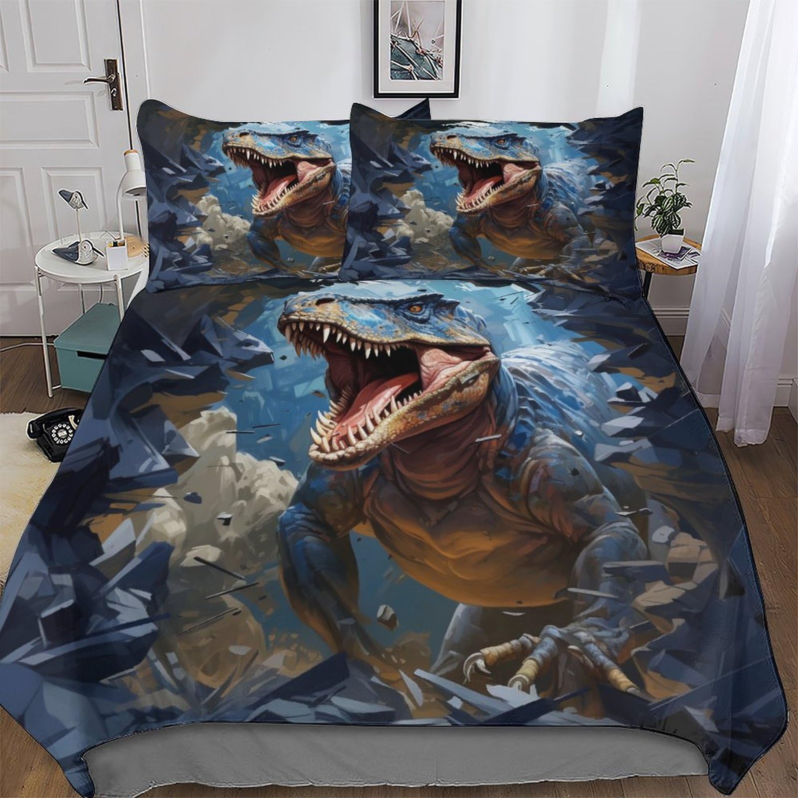 Parure de lit dinosaure confortable 220x240cm pour calmer le sommeil agité des petits