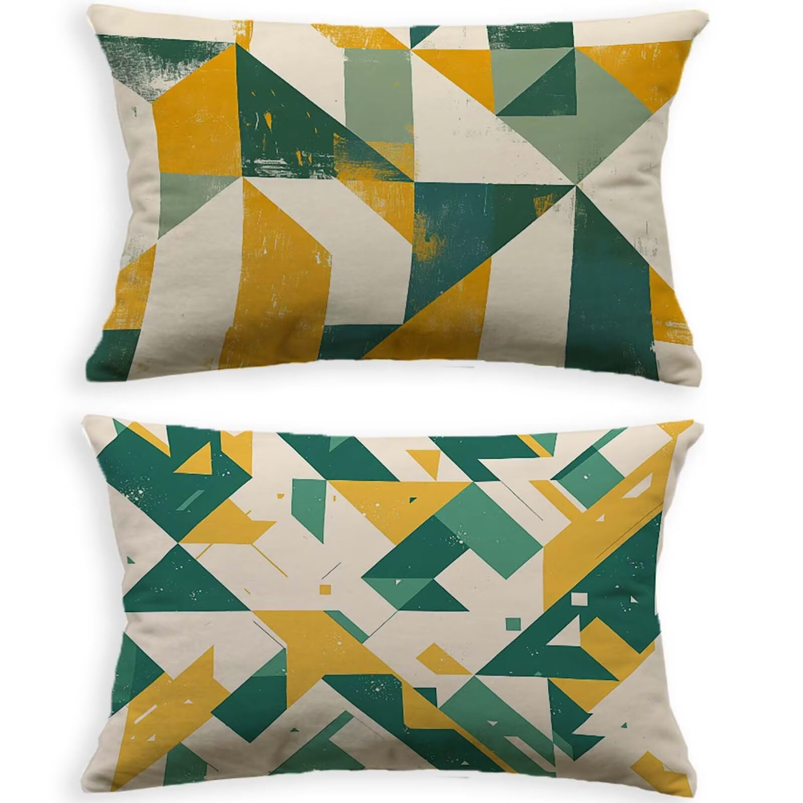 Housse de coussin vert 80x100cm lot de 2 taies rectangulaires géométrie en velours