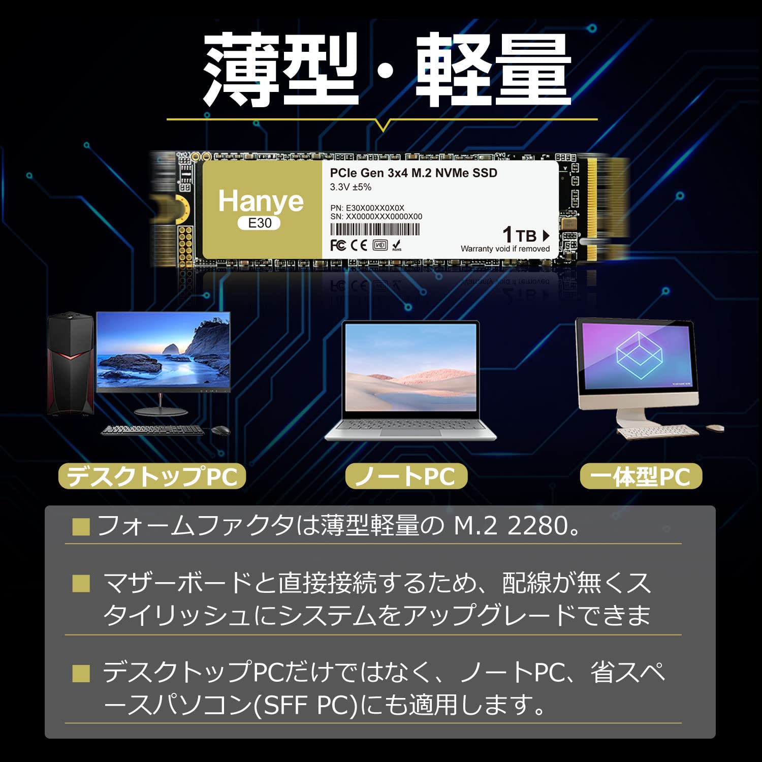 Amazon | Hanye 1TB 内蔵型SSD PCIe Gen3x4 NVMe M.2 2280 3500MB/s