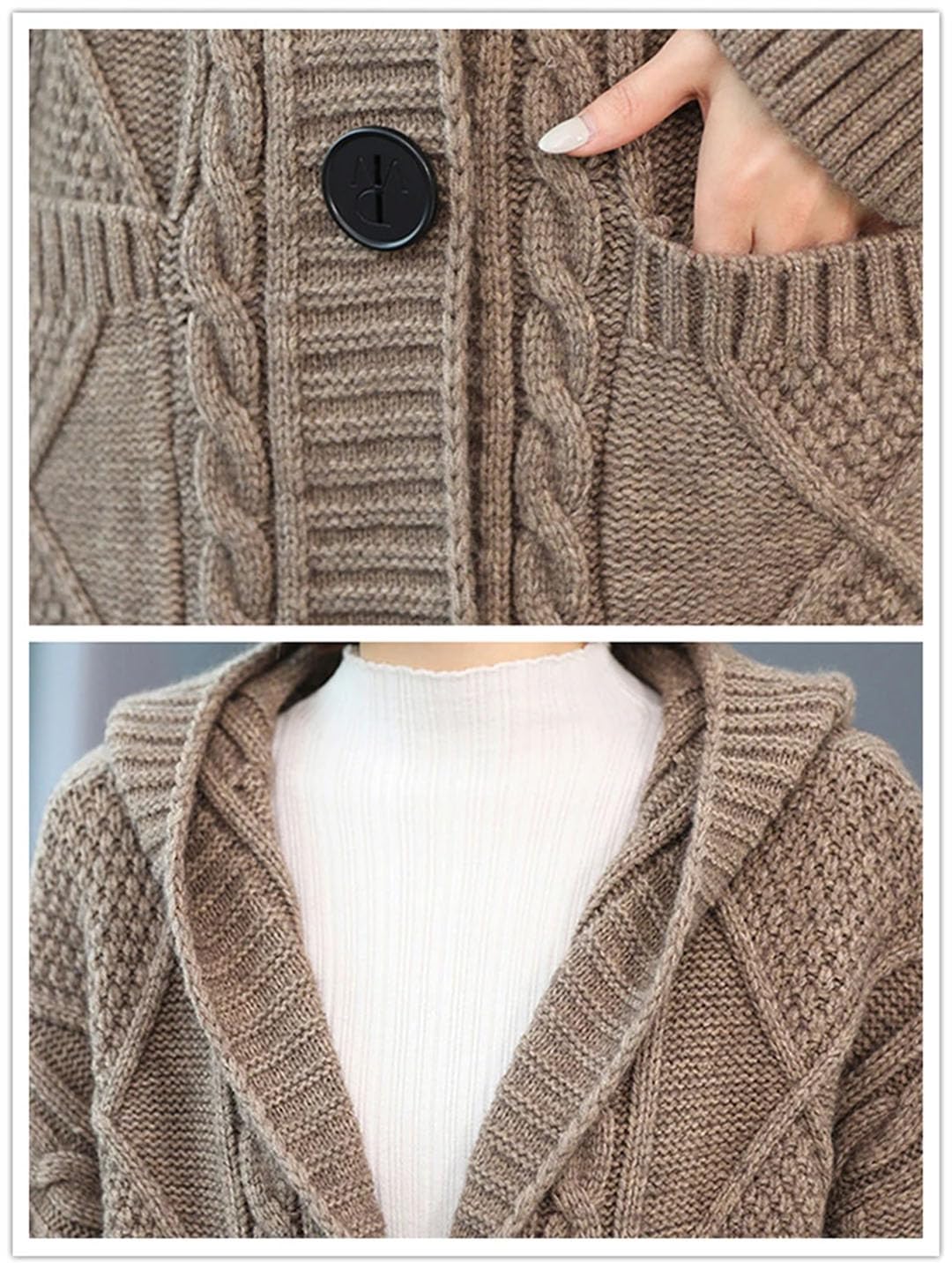 Suéter con capucha para mujer, cárdigan largo para otoño e invierno, suelto, grueso, cálido, de punto de un solo botonadura