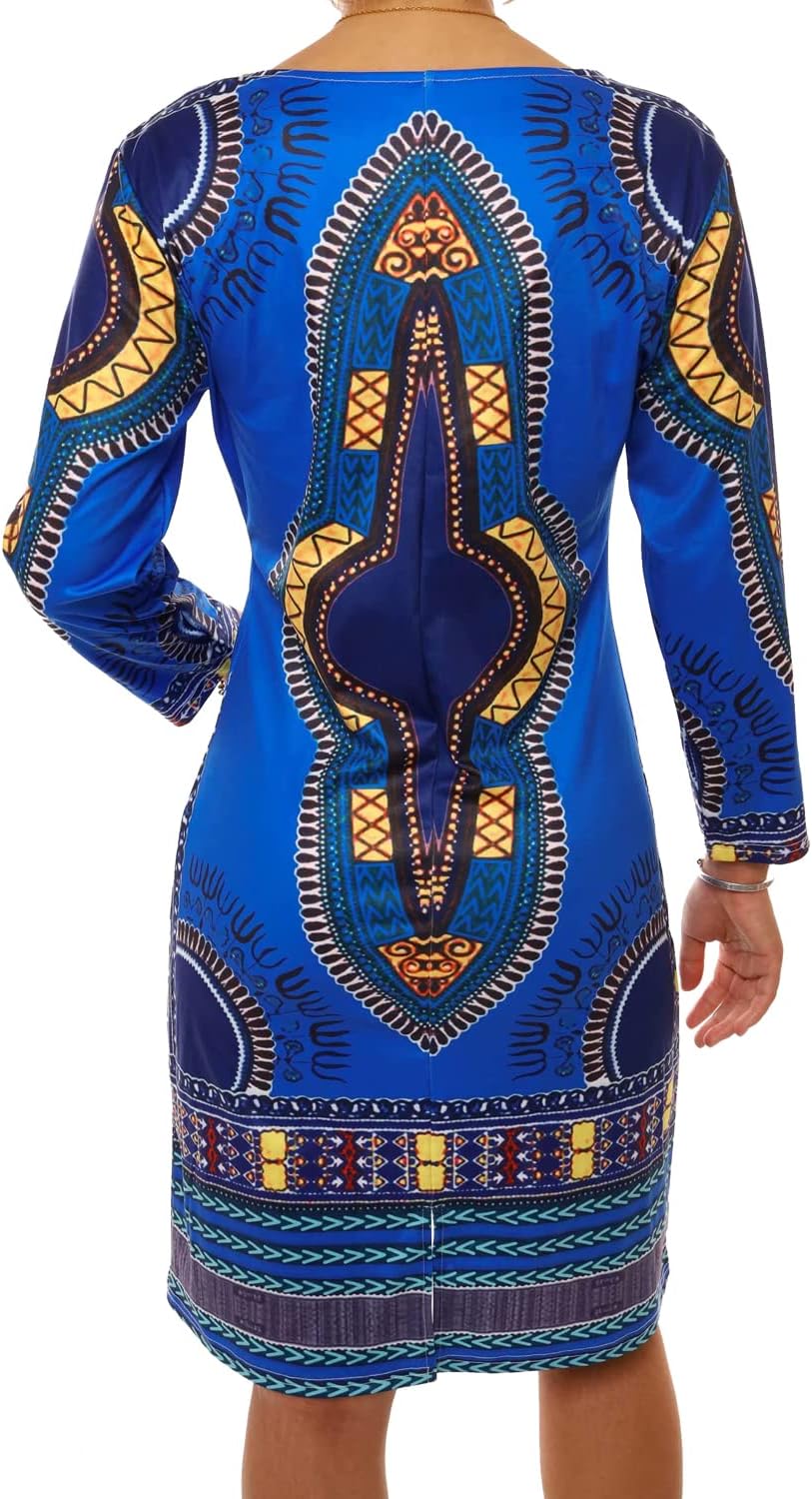 Women's Bodycon Dashiki African Midi Dresses Bohemian Vintage Club Dress with Pocket - Image 3