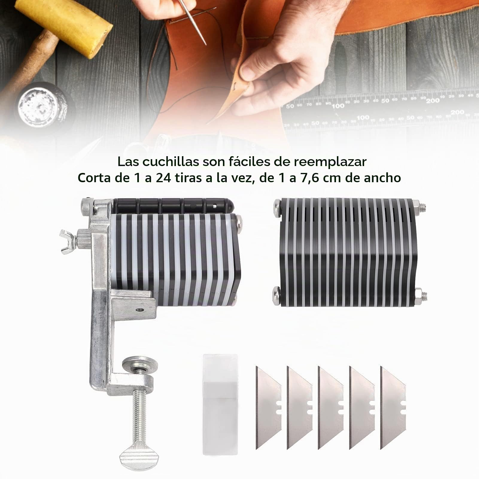 Cortador de Tiras de Cuero, Herramienta de Trabajo para Tejer, Hacer Flecos, Cinturones y Puntas de Cuero