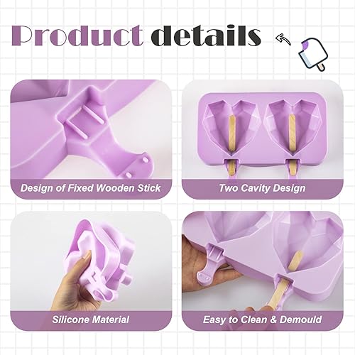 Miniatura 4 de MOTZU Molde para helados, moldes de silicona para paletas de hielo, hacer helados con 50 varillas de madera, ovalados clásicos, antiadherentes