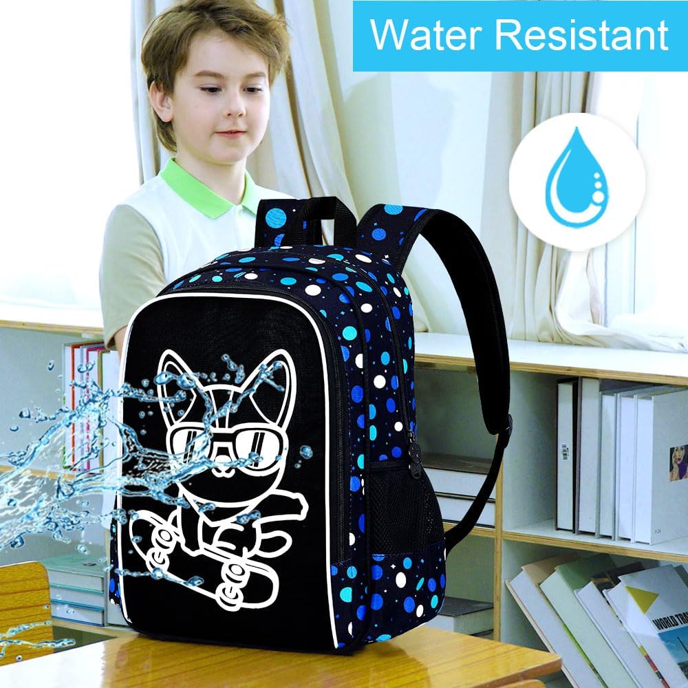 KLFVB 3PCS Boys Dog Bookbag, Luminous School Backpacks with Lunch Box, 17" Water Resistant Kids Camo Bookbag for Middle Elementary Teens to School Travel - Luminous Dog - Image 3