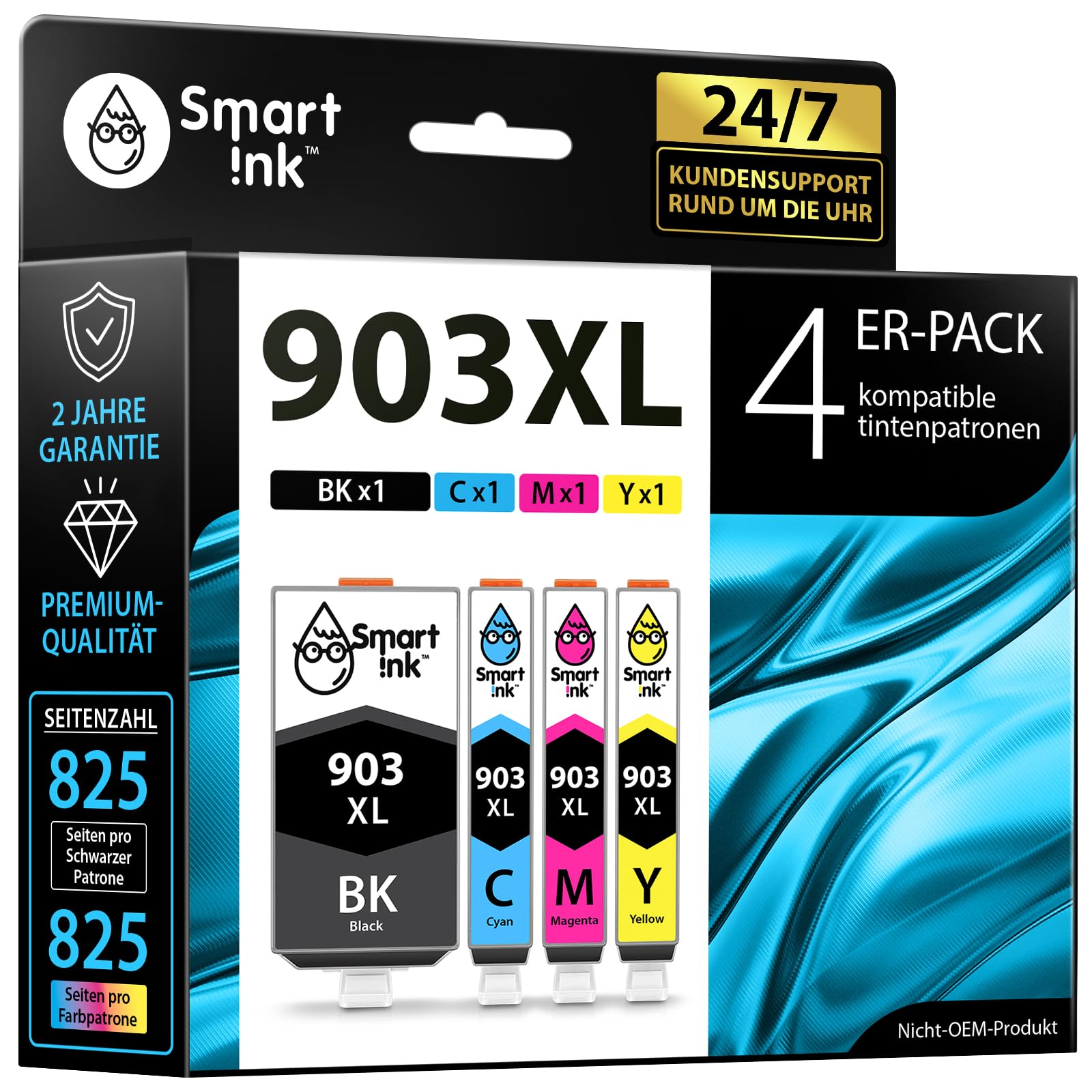 Smart Ink Kompatible Druckerpatronen als Ersatz für HP 903 XL 903XL 4 Multipack (Schwarz XL & Blau Rot Gelb) mit Advanced Chip Technology Kompatibel mit Officejet 6950 Officejet Pro 6960 6970 Drucker