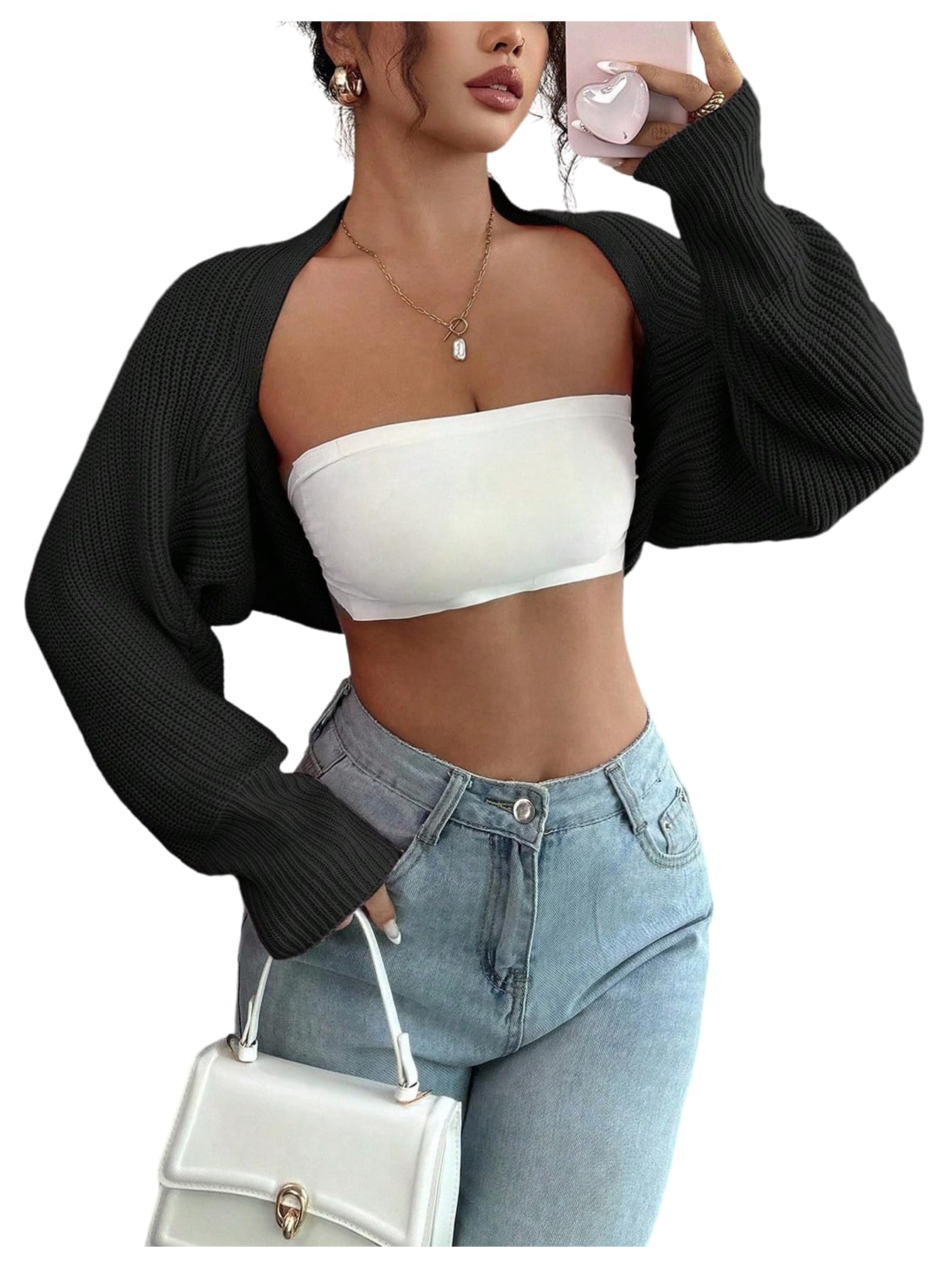 Womens Open Front Cropped Cardigan Long Sleeve Sweaters Knit Bolero Shrug Fall Outerwear