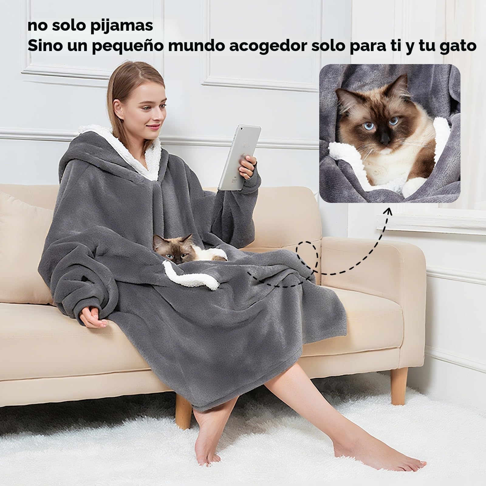auvstar Manta de Sudadera Gigante con Capucha, Manta de Gran Tamaño Sudadera con Capucha Sherpa con Bolsillo Frontal, Suave Cálida Cómoda, Talla Única para Adultos, Hombres, Mujeres, Adolescentes
