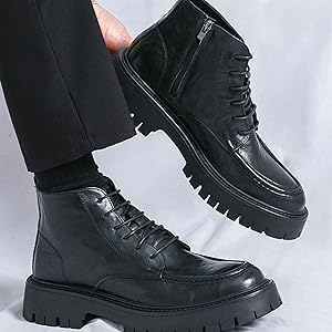 Amazon.com | Men'S Leather Textured Platform Combat Short