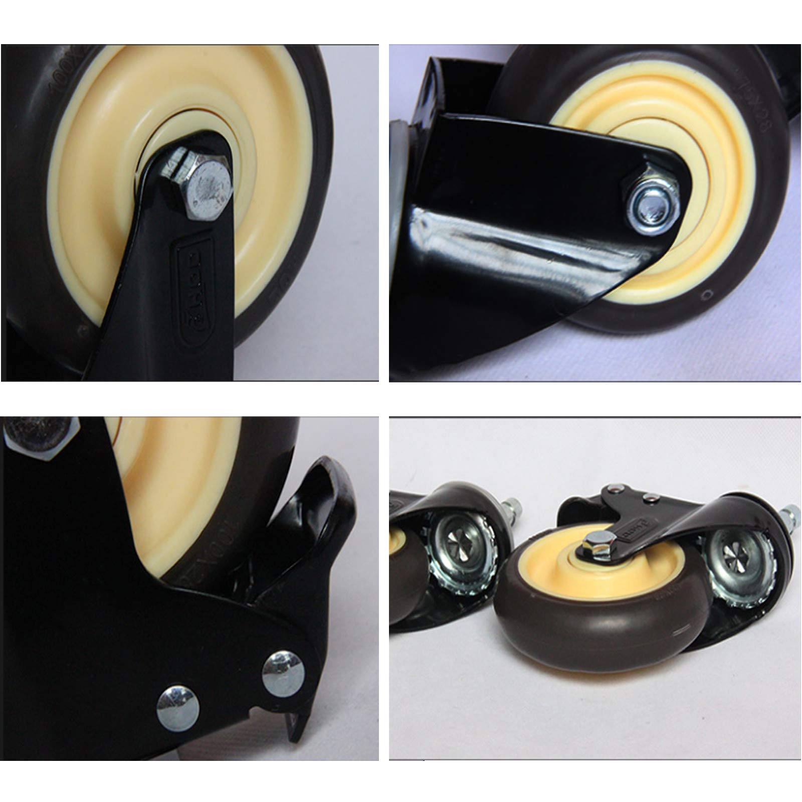 LUNEZY Roues pivotantes en TPR Robustes pour Chariots d'établi, roulettes de Rechange industrielles, Tige filetée M12 x 25 mm, Lot de 4 (Universal 100 mm/4in)