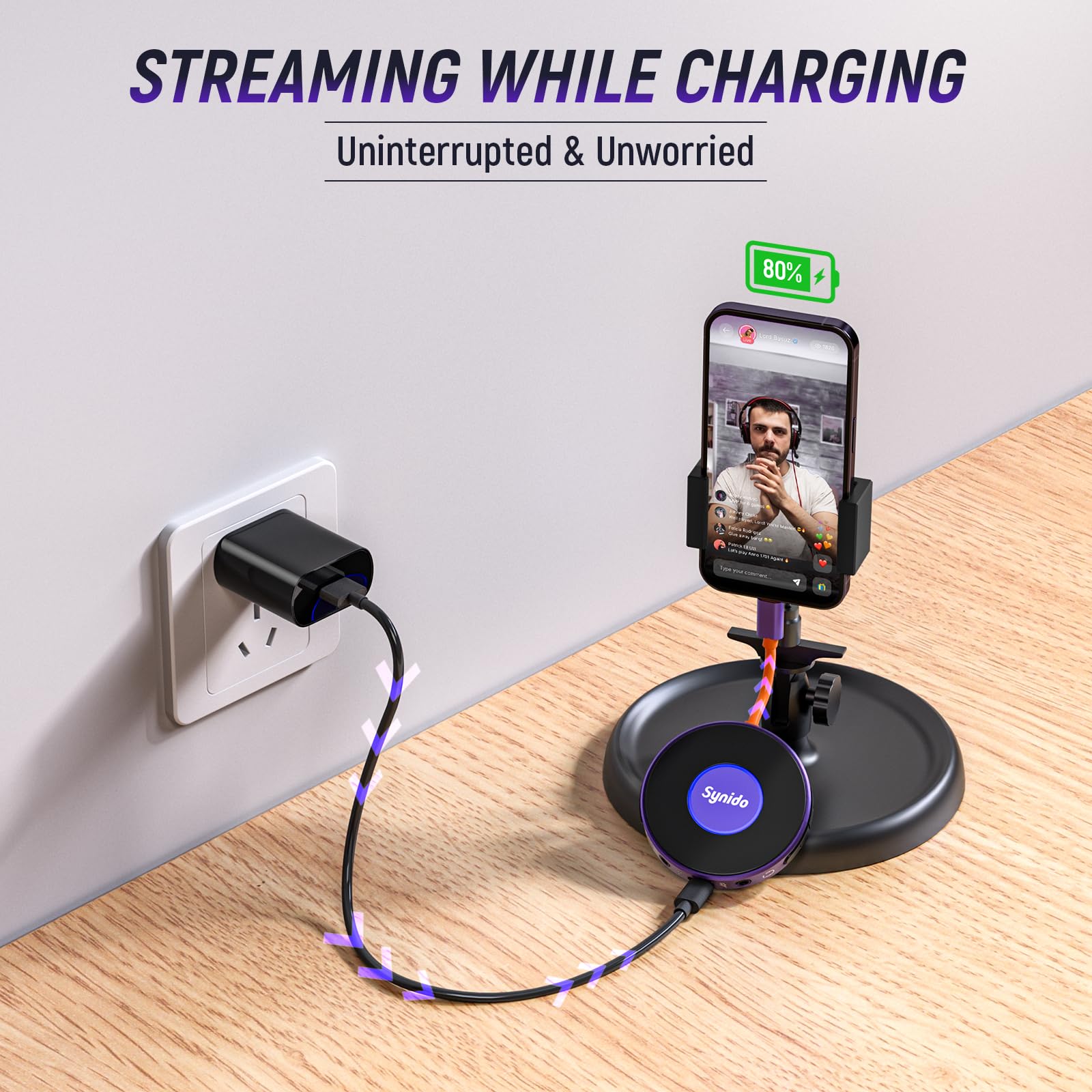 Synido Interfaccia audio portatile per chitarra con USB-C a 24 bit, mini interfaccia 48 kHz per uscita audio DJ, registrazione di musica e streaming live con ingresso strumento e monitoraggio cuffie