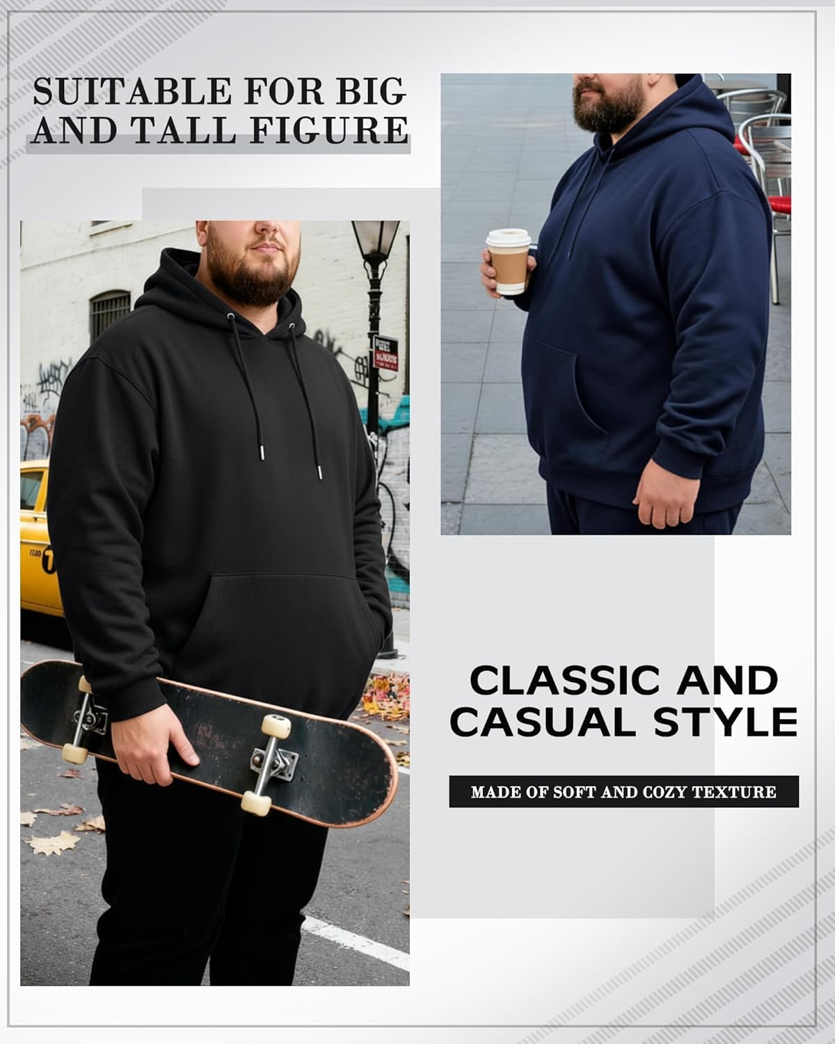 2 Pack Men's Big and Tall Fleece Pullover Hoodies Long Sleeve Lightweight Hooded Sweatshirt with Pocket Drawstring - Image 5