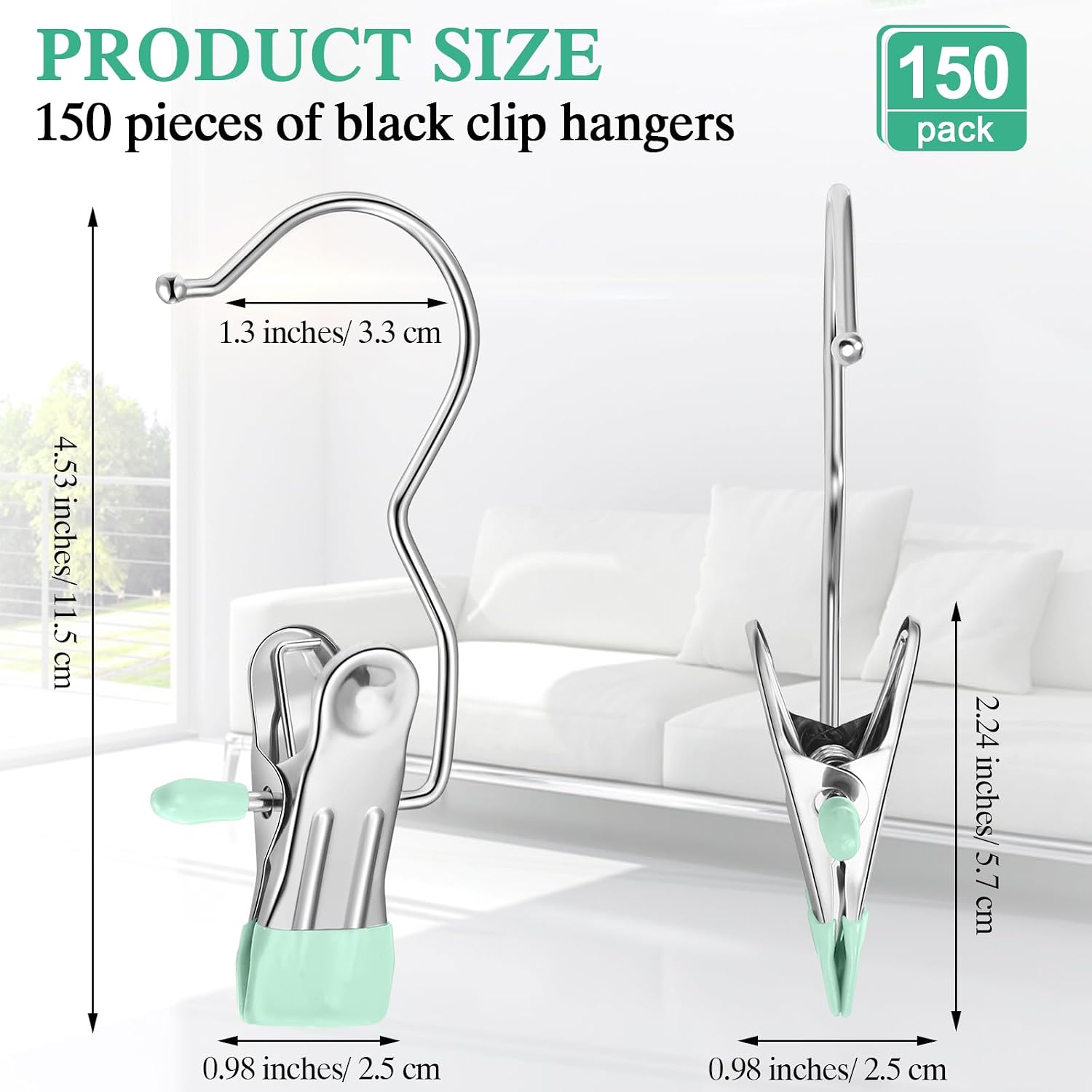 yinder 150 pcs boot hangers clips laundry hooks hanging stainless steel clothes pins portable clip hangers for closet travel socks pants handbags hats towels (light green) light green 150