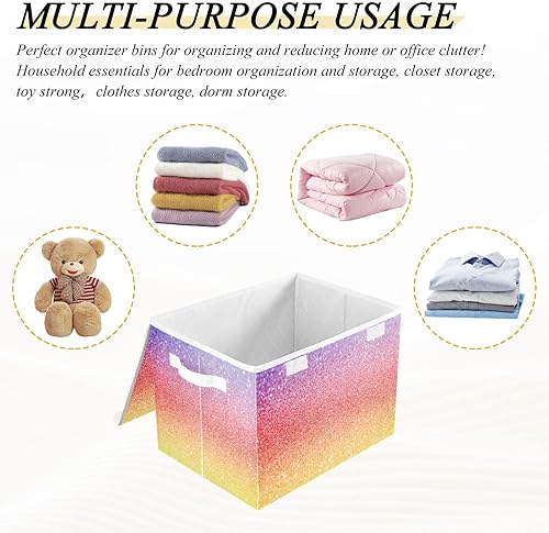 Miniatura 7 de GAIGEO Caja de almacenamiento plegable con purpurina pastel, caja de almacenamiento con tapa, organizadores de armario para niños y almacenamiento,