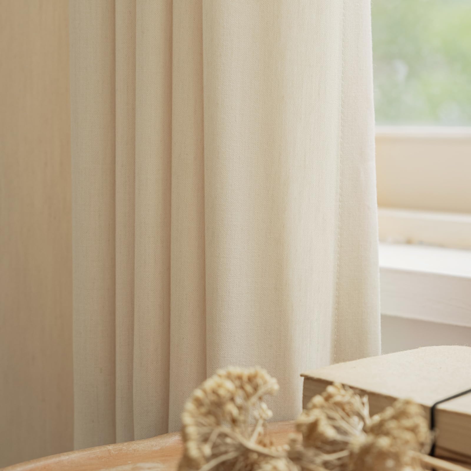 Cortinas traslúcidas de algodón y lana de 84 pulgadas, juego de 2 paneles plisados para salón