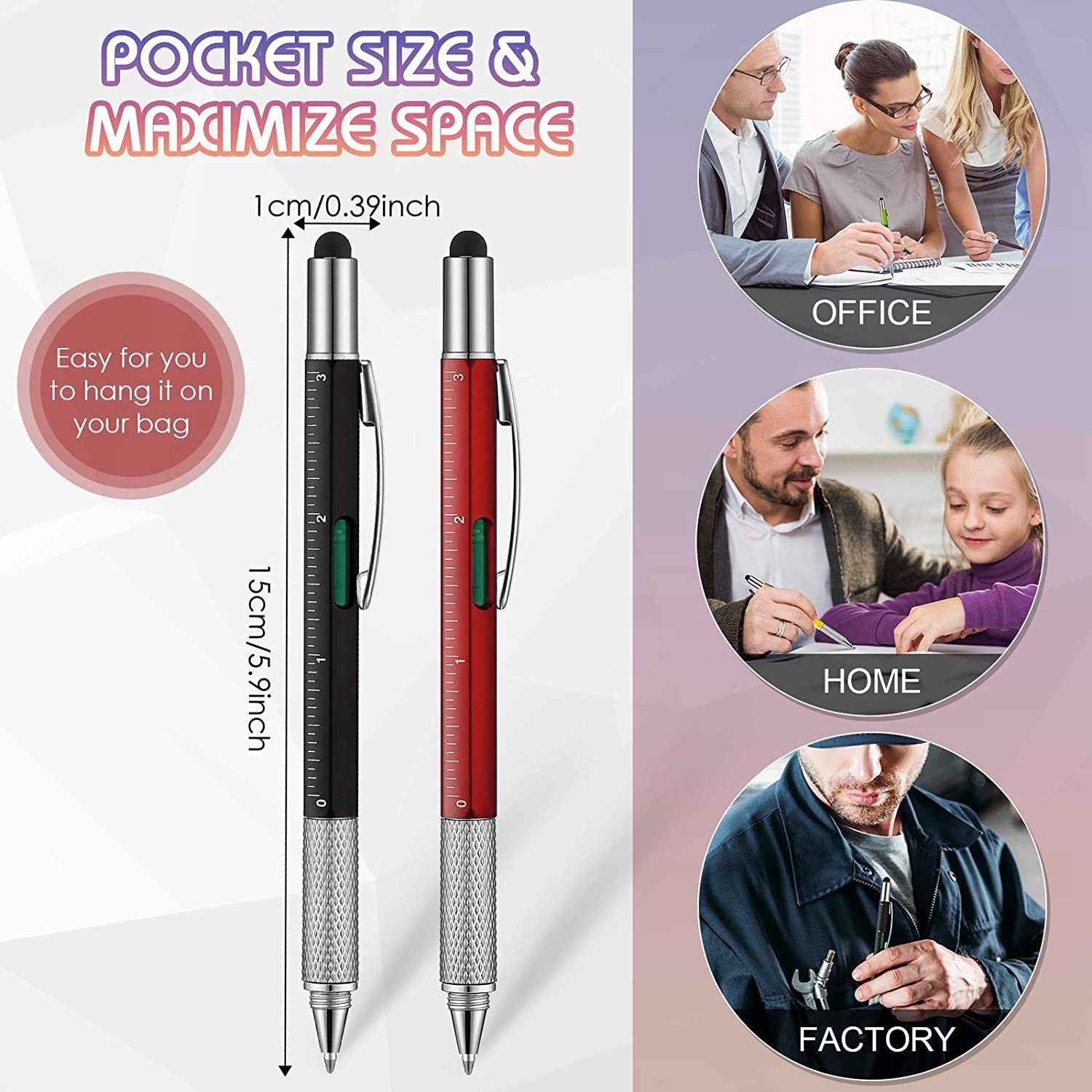Tyuooker 36 Pieces 6-in-1 Multitool Ballpoint Pens Gift Tool Pen Personalized Pen Pen Gift for Men on Fathers Day - Image 2