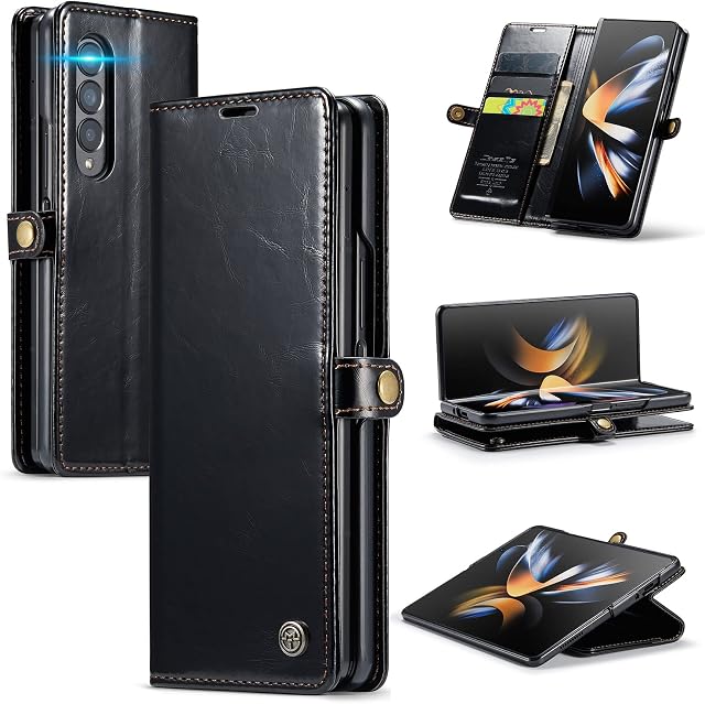 digi marker For Samsung Galaxy Z Fold 4 5G Case, Leather Magnetic Flip Folio Stand Wallet Case Full Body Protective Cover Compatible With Galaxy Z Fold 4 5G (Black)