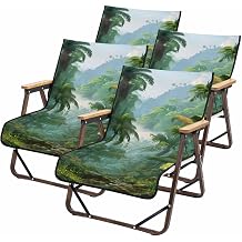 Patio Dining Chair Cover 4 Pack Tropical Botanical Outdoor Chair Slipcovers Lush Garden Flowers Green Leaves Non-Slip Chair Covers for Camping Folding Chairs, Patio, Beach & Outdoor Chairs 20x35in