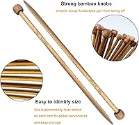 Vista 3 de Mdoker Aguja de tejer de bambú recta, de un solo punto, agujas de tejer para suéter de 10 pulgadas de longitud para proyectos de tejer hechos a