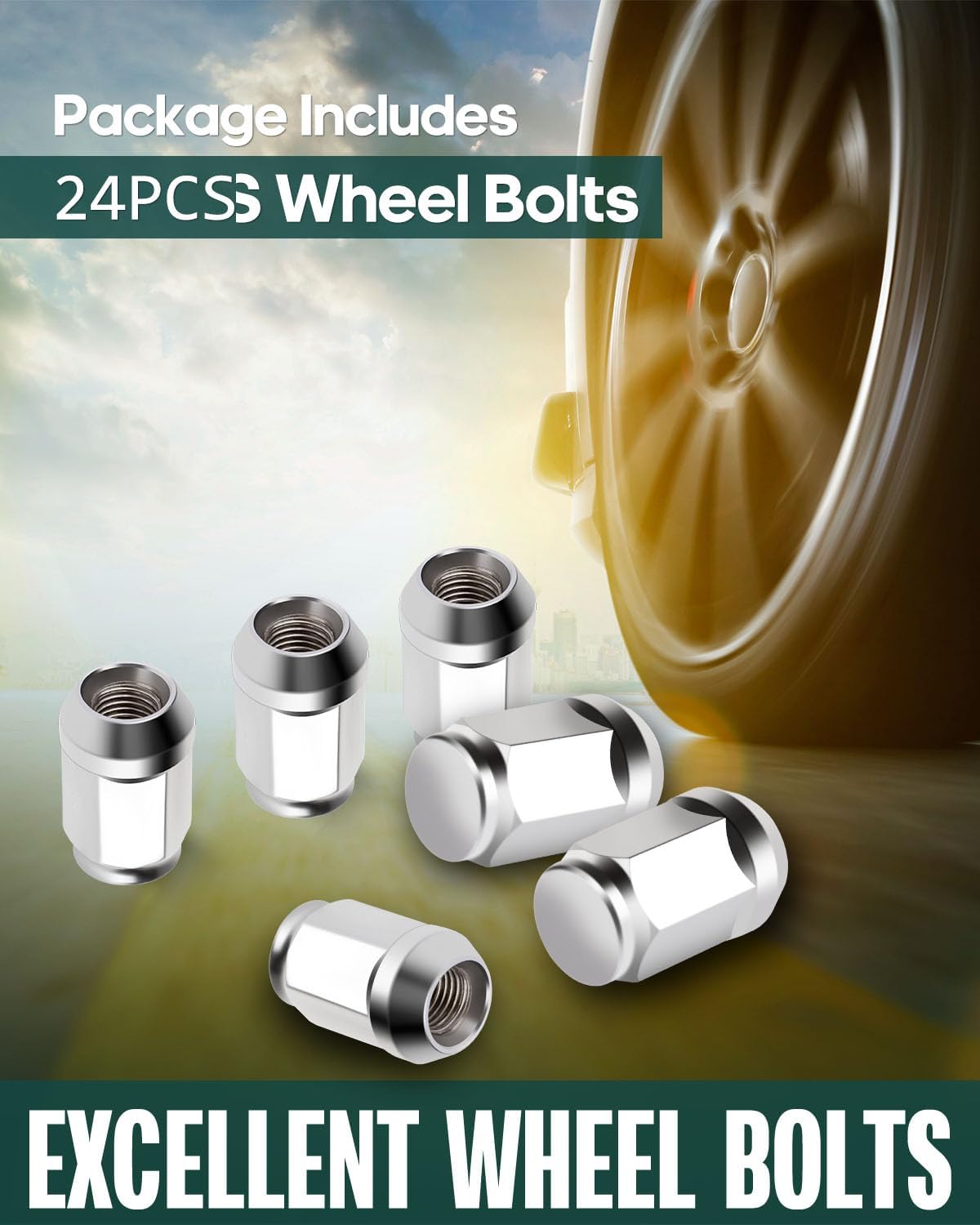 SCITOO 24PCS ChromePlated Wheel Lug Nuts Spline Closed End Socket Thread 7/16-20 Lug nut for Chevrolet for GMC for Toyota