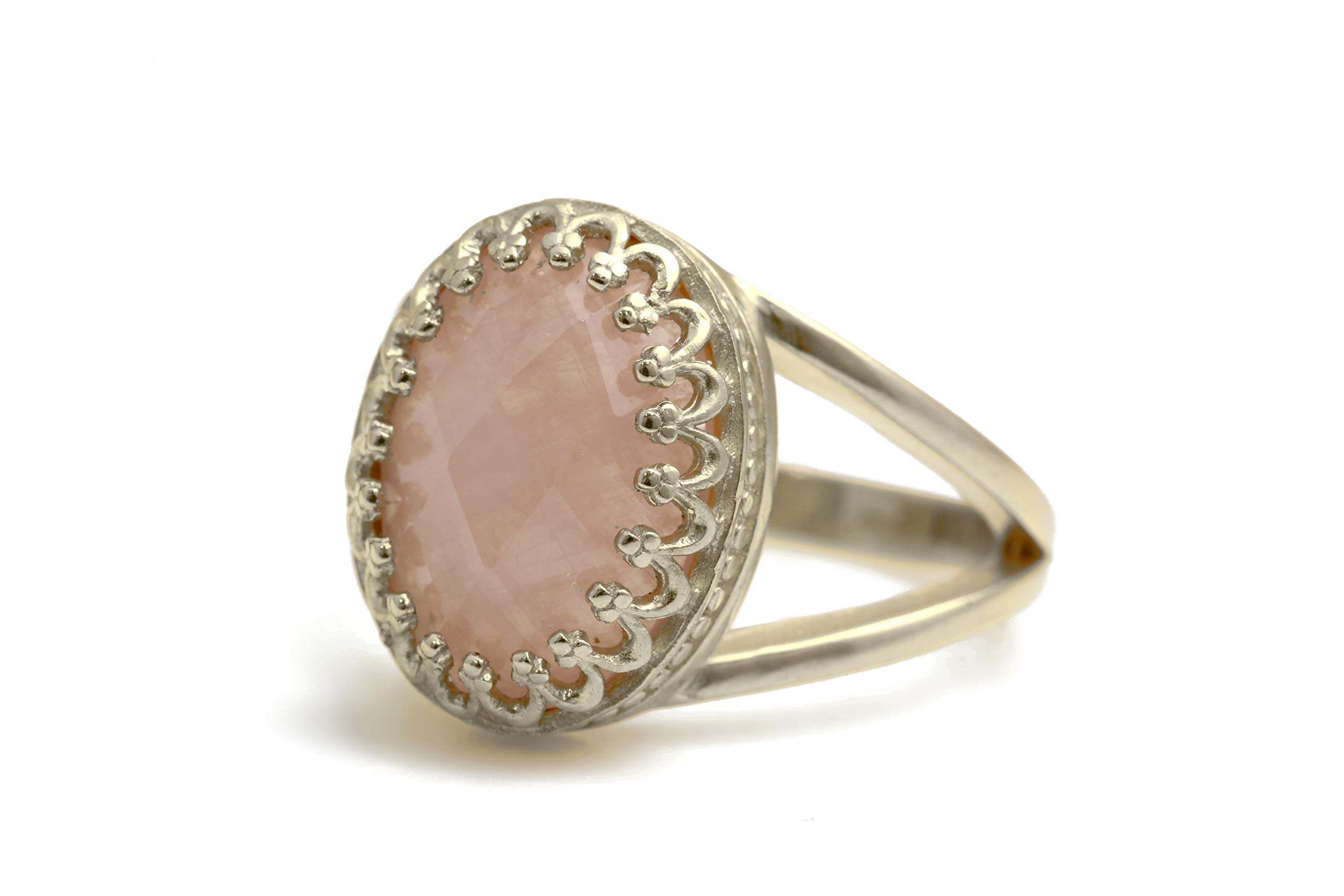 Anillo Femenino de Cuarzo Rosa de Anemone Jewelry - Chic 14x10mm Cuarzo Rosa en Plata de Ley 925 - Anillos de Plata de Ley Hechos a Mano para Mujeres - Anillo de Novia, Anillos de Moda - Caja Gratis