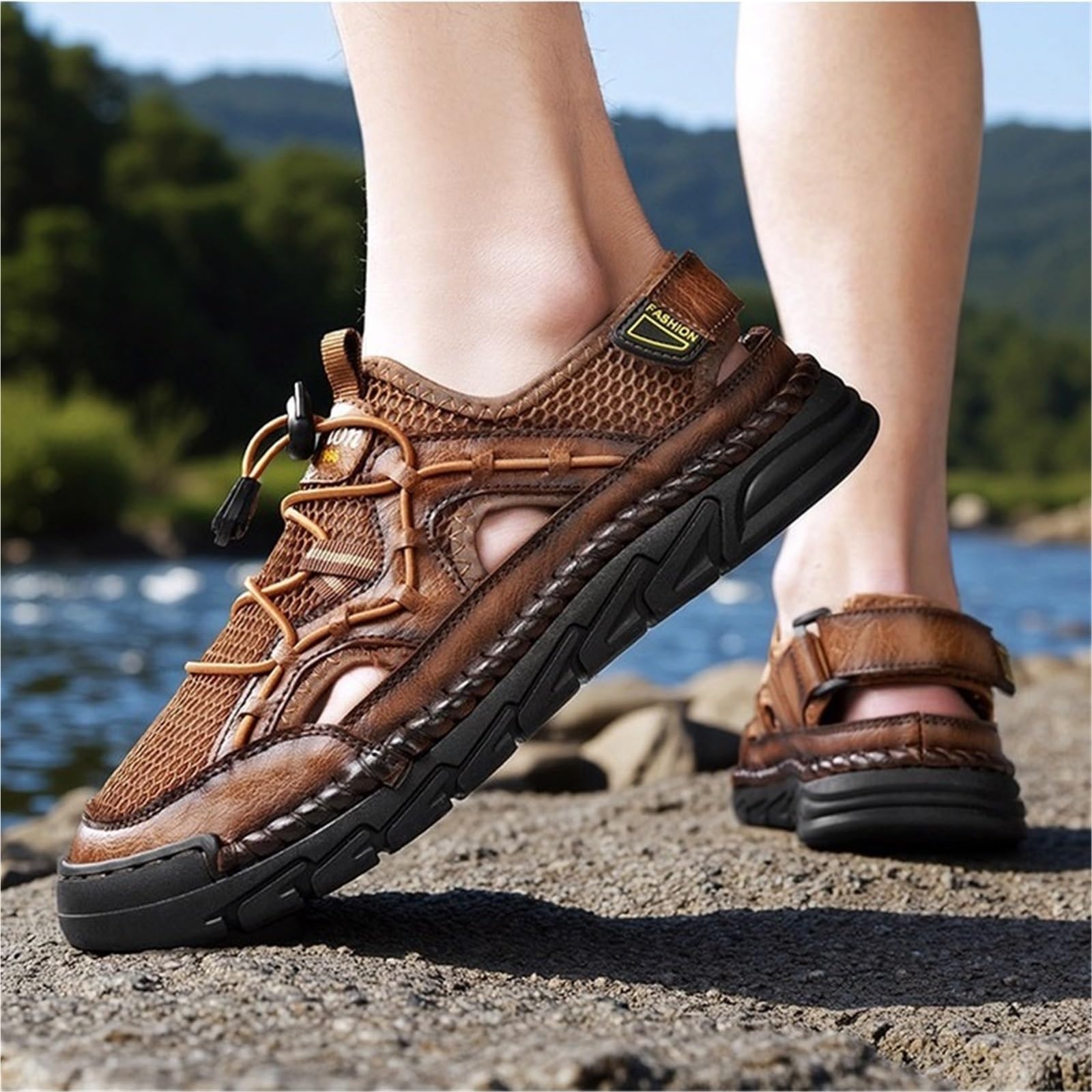Sandały Męskie z Zakrytymi Palcami, Oddychające Buty Letnie z Siateczką, Sportowe Sandały Outdoor z Elastycznym Ściągaczem i Gumową Podeszwą