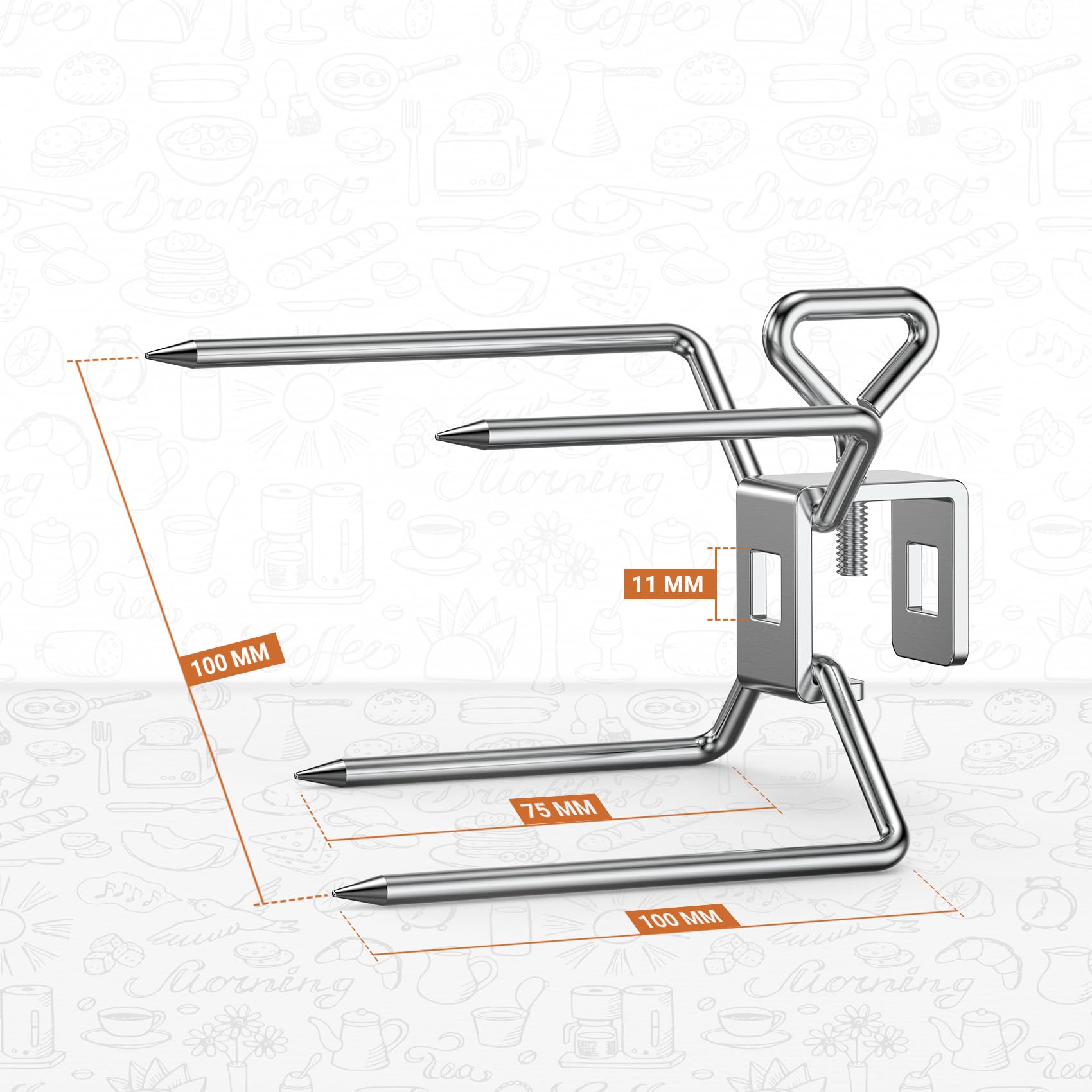 Onlyfire BRF-6102 - Pinza para carne (acero inoxidable, para pincho giratorio cuadrado de 10 mm y 8 mm)