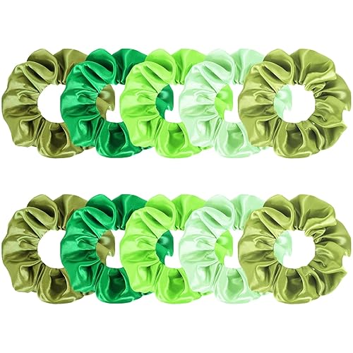 Whaline 10 soportes para cola de caballo de color verde, coleteros para el día de San Patricio, bandas elásticas para el cabello de tela de satén