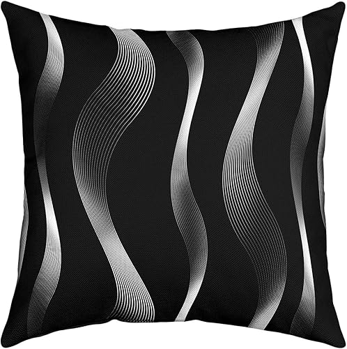 Juego de 4 fundas de almohada a rayas degradadas de 18 x 18 pulgadas, fundas de almohada geométricas modernas de color negro y gris para el hogar,