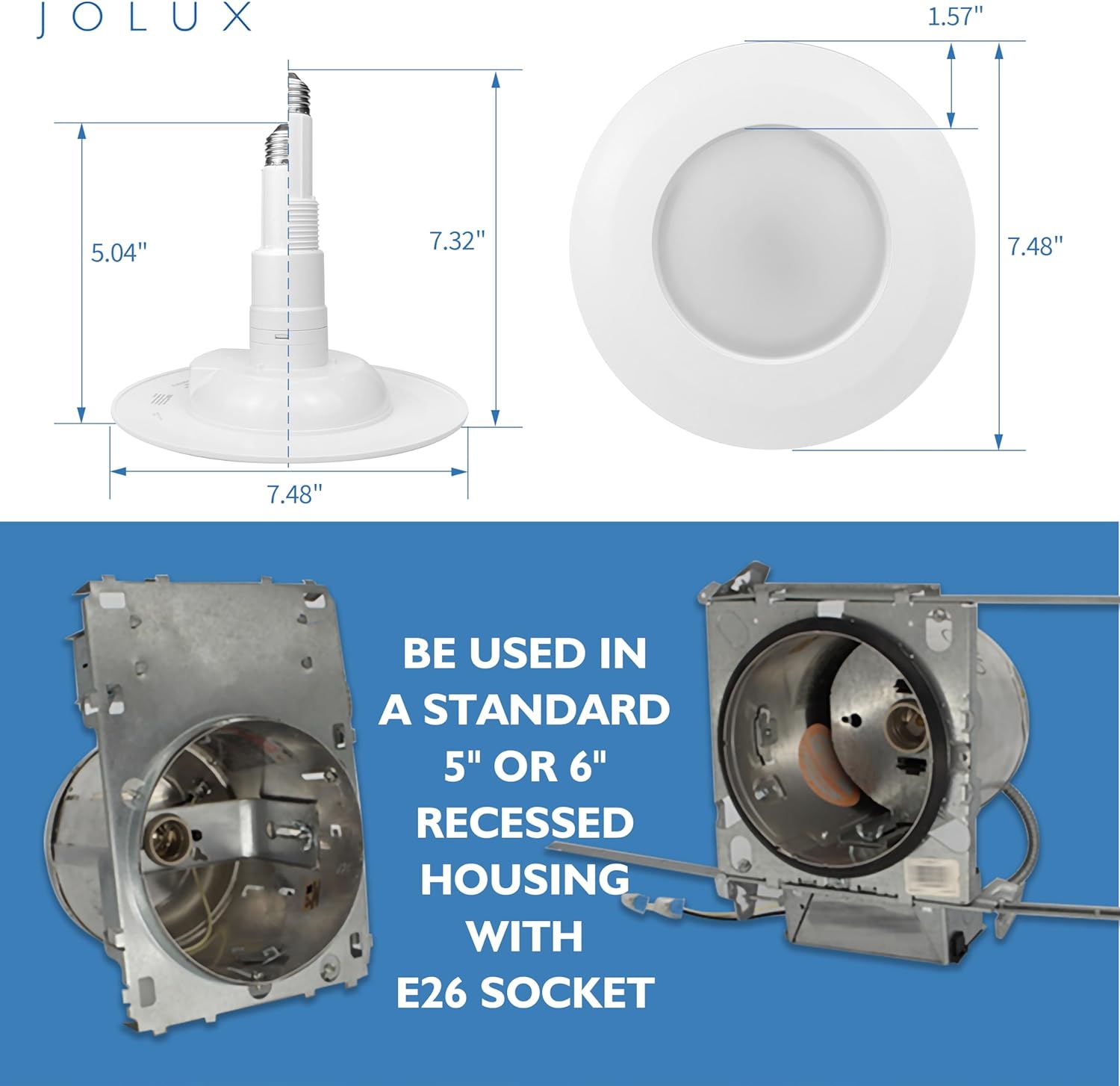 Jolux 4-Pack 5/6" LED Can Lights Adjustable Recessed Retrofit Downlight,12W (60W Equiv),3000K WarmWhite, 800 Lumens,Dimmable,E26,Easy Install - for Kitchen/Bedroom/Living Room