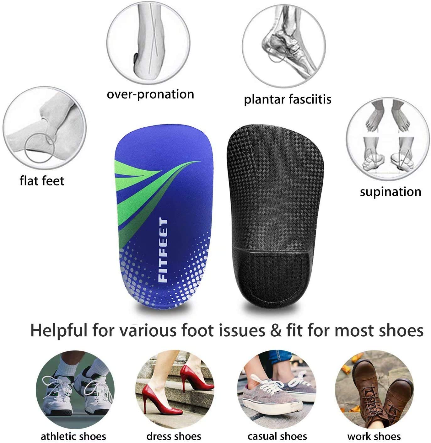 Buy Orthotic Inserts 3/4 Length, High Arch Support Foot Insoles for