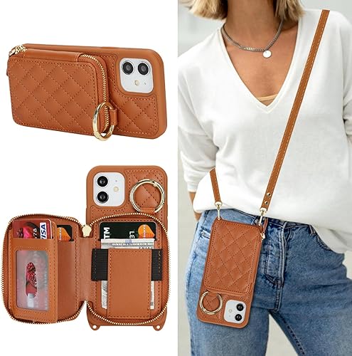Miniatura 47 de Funda Cartera Bandolera para iPhone 11, Cuero PU Cremallera Bolso Cartera Funda Plegable con Tapa, Funda Folio con Soporte con Ranuras para Tarjetas