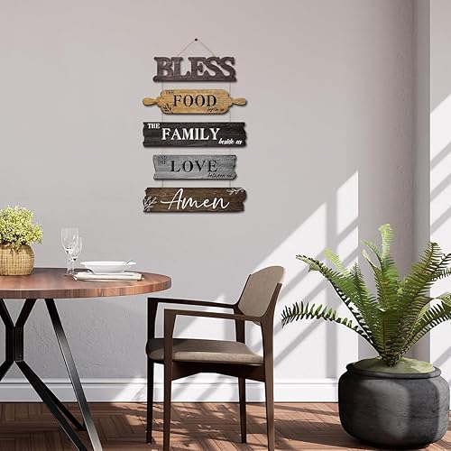 Miniatura 3 de Pigort Decoración de pared de cocina con texto en inglés Bless the Food Before Us, decoración de pared de granja para cocina, comedor, 5 carteles