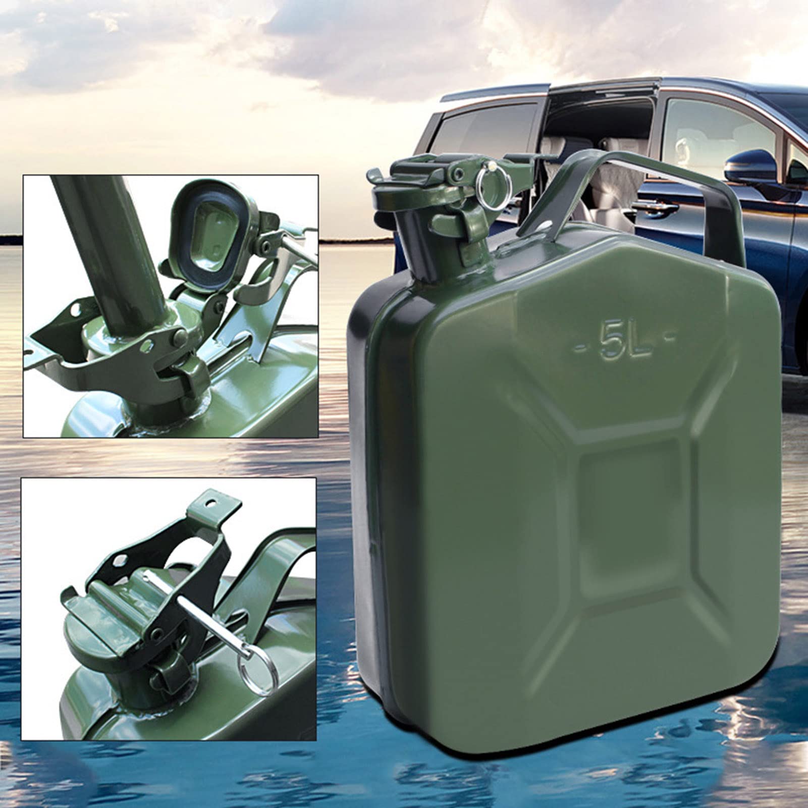 BHBXZZDB Tanica in Metallo Verde per Carburante, capienza 5L/10L/20 Litri, taniche Carburante per Guanti e Tubi