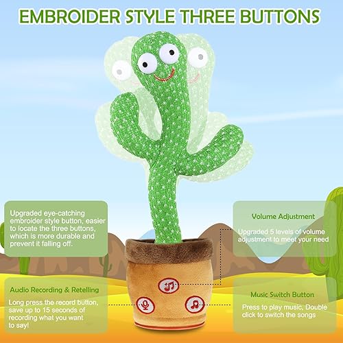 Miniatura 6 de Juguete de cactus bailarín que habla para bebés, juguetes que imitan el cactus que repiten lo que dices, grabación de canto con volumen ajustable y